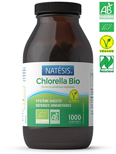 NATESIS  Chlorella Bio en comprimés de 500 mg  Complément alimentaire naturel  Vegan  Boîte de 1000 comprimés  500 g