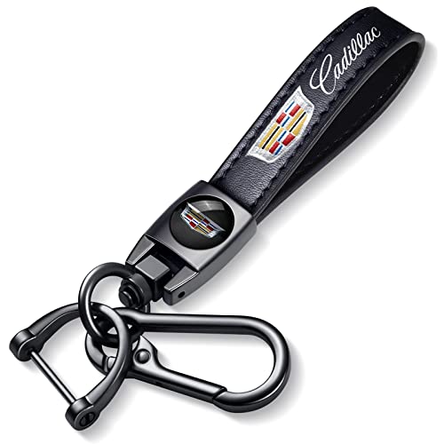 whesoede Genuine Leather Car Keychain for Cadillac Key Chain for Men and Women Family Present Key Ring Accessories(Black)