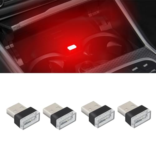 Lámpara LED USB para Interior de Auto 4 piezas Rojo miniatura 1
