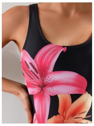 WDIRARA Women's Floral Print Sleeveless One Piece Swimsuit Scoop Neck Swimwear4