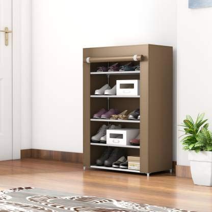 G-KAMP JAPAN® Multipurpose Portable Folding Shoe Racks for Home Organizers with Water-Resistant Metal Collapsible Shoe Stand (Brown, 5 Shelf)