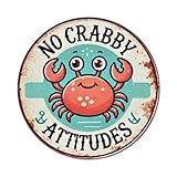 Cartel de metal con texto en inglés 'No Crabby', diseño de cangrejo, estilo vintage, para el hogar, bar, jardín, pared, 20,3 x 20,3 cm