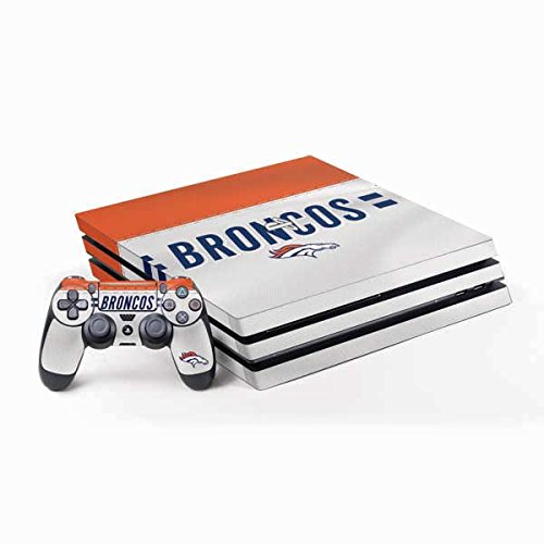 Skinit Decal Gaming Skin Compatible with PS4 Pro Console and Controller Bundle - Officially Licensed NFL Denver Broncos White Striped Design