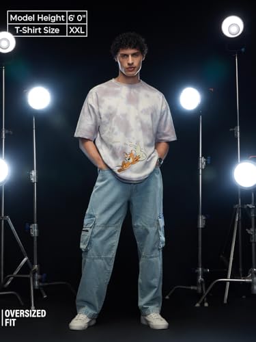 The Souled Store Men Official Tom & Jerry: The Chase Grey Printed Oversized T-Shirts