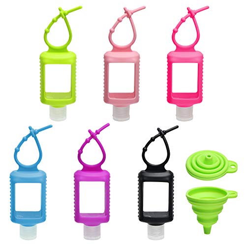 6pcs Travel Plastic Empty Bottles with Silicone Sleeve & Buckle Multi-function Transparent Leakproof Squeeze Containers, Six Colors, 60ml (2oz)