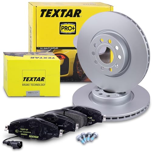 TEXTAR Bremsenset Vorderachse inkl. Bremsscheiben vorne Ø 312 mm innenbelüftet und Bremsbeläge vorne mit Verschleißkontakt Kompatibel mit AUDI A3, Q2, Q3, TT, SEAT, SKODA, VW GOLF, PASSAT