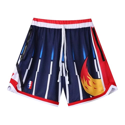 BOOMLEMON Mens Mesh Graphic Print Shorts Retro Casual Fashion Cool Shorts Active Gym Streetwear Short Pants(5468 Navy M)