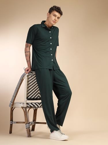 Image of Thomas Scott Men's | Relaxed Fit | Solid | 100% Polyester | Co-Ord Set With Short Sleeves & Spread Collar