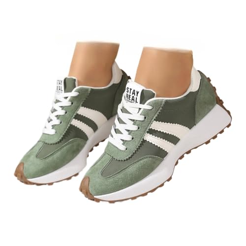 Women's Fashion Thick Sole Sneakers, Breathable Walking Shoes, Comfortable Support, Casual Textile Upper, Rubber Sole, All Seasons (Green,8.5)