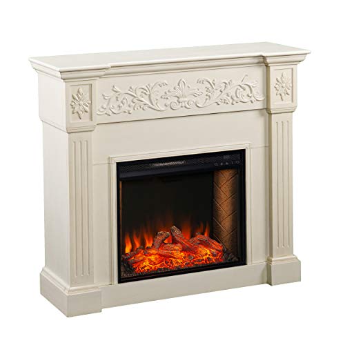 Sei Furniture Calvert Alexa-Enabled Electric Carved Floral Trim Fireplace, Ivory #TOP14