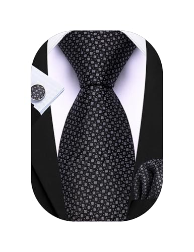 Image of Barry.Wang Ties for Men Silk Tie Sets Polka Dot Woven Necktie Pocket Square Cufflinks Business Wedding
