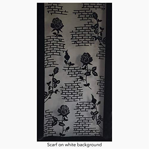 Silk Base Burn-out Velvet Shawl, 72" L x 21" W, Rose & Wall, Black_Grey4