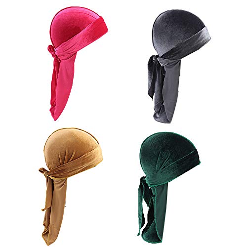 Star Satin Head Wrap Durag Long Tail Beanies Cap Stretchable Velvet Durag Straps Headwraps for Men Women
