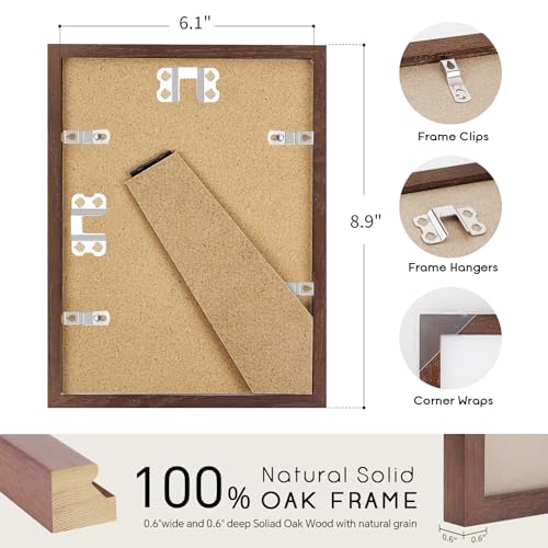6x8 Oak Wood Picture Frame - Minimalist 6x8 Picture Frame, 6"x8" Frame Wood, Natural Solid Wooden Picture Frames for Wall Art Photo and Prints(1 Pack, Walnut)