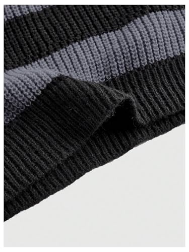 Image of SOLY HUX Women's Y2K Striped Cropped Sweater Off Shoulder Knitwear Long Sleeve Pullover Tops Grey and Black Small