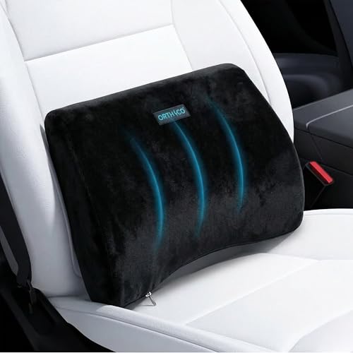 Image of Lumbar Support Back Cushion for Car Seat & Office Chair, Ergonomic Lower Back Support Pillow for Back Pain Relief, Portable Backrest Cushion for Driving, Travel, Home & Work Seating (Black)