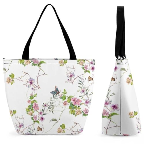 Sac à main pour femme grand format feuilles et fleurs avec bandoulière confort
