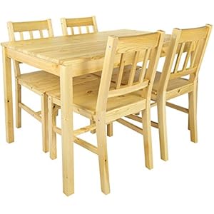 Leomark Tafel en 4 stoelen grenen, eetgroep – natuur PINIE – complete eettafel natuurlijk hout, houten eetkamergroep…