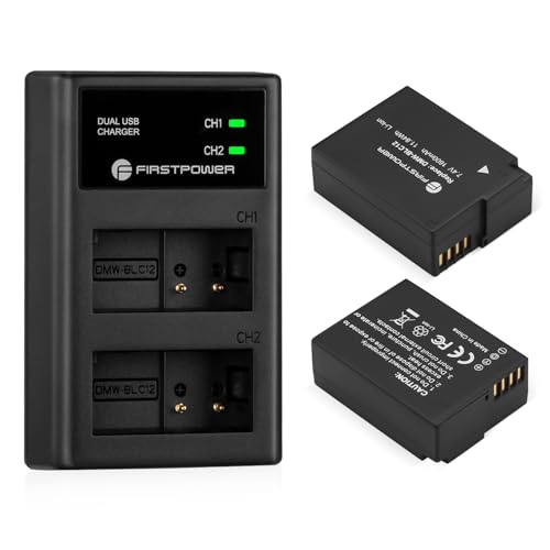 FirstPower DMW-BLC12 DMW-BLC12PP Battery and Dual Slot Charger for Panasonic Lumix G7 G85 G95 FZ1000 FZ1000 II GH2 G5 G6 GX8 FZ200 FZ300 FZ2500 Camera