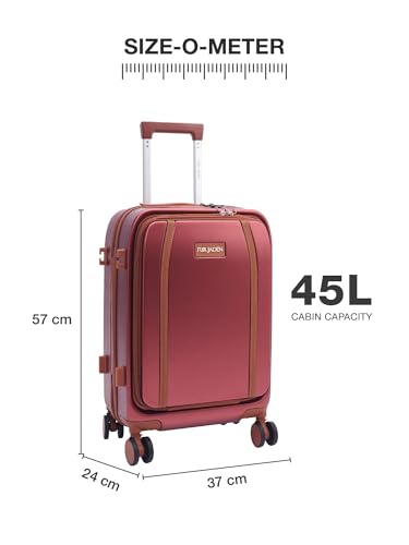 Image of FUR JADEN The Wayfarer 55cm Cabin TechPro Polycarbonate Suitcase I USB-C Charging Port I Laptop Compartment I 8 Silent Shock Absorbing Wheel I TSA Lock I Aviation Grade Trolley (Maroon, TechPro)