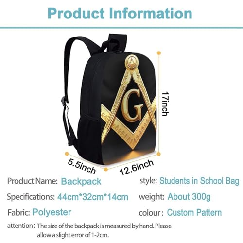 Large Water Resistant College Bag, Computer Bag, Durable Travel Laptop Backpack For Women Men Gold Freemason Freemasonry Masonic3