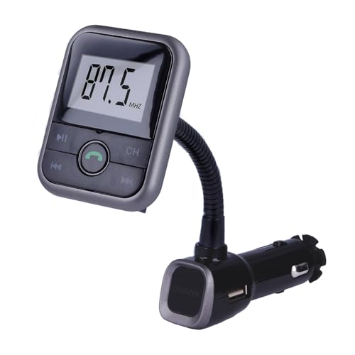Cargador Manos Libres Mechero Coche con LCD, MP3 USB Transmisor FM, Bluetooth, Negro - Plata