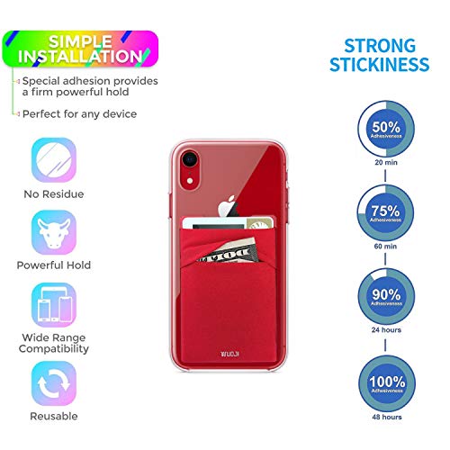 Image of RFID Blocking Phone Card Wallet - Double Secure Pocket - Ultra-Slim Self Adhesive Credit Card Holder Card Sleeves Phone Wallet Sticker All Smartphones (Black Red)-2PC