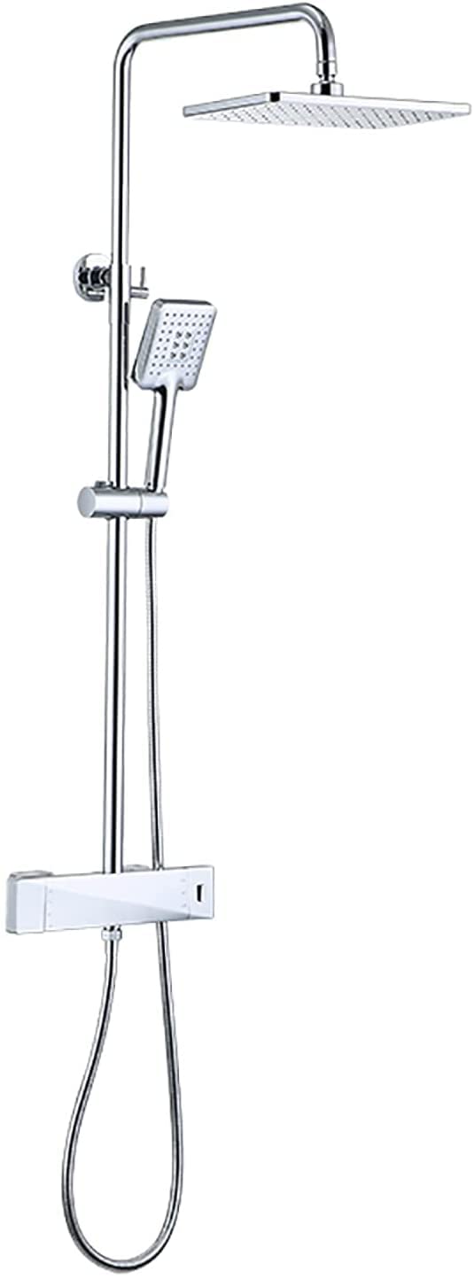 WXPGFEQ Shower System Thermostatic, Shower Faucet Set 12 Inches Shower Combo Set Wall Mounted Rain Mixer Combo Set With Tub Spout, Rain Shower Head, Handheld Shower Head, Brass V,Chrome