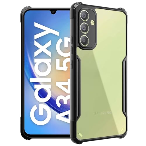 Amazon Brand Solimo Shockproof Crystal Clear Back Cover for Samsung Galaxy A34 5G | 360 Degree Protection | Transparent Samsung Galaxy A34 5G Back Cover Case (PC & TPU, Black Bumper) (B0CY9G7F7C) Amazon Price History, Amazon Price Tracker