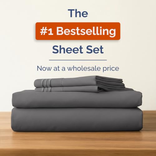 Bulk Case Pack of 12 King Size 4 Piece Sheet Sets, Deep Pocket - Dark Grey by CGK Unlimited - Used condition - Image 2