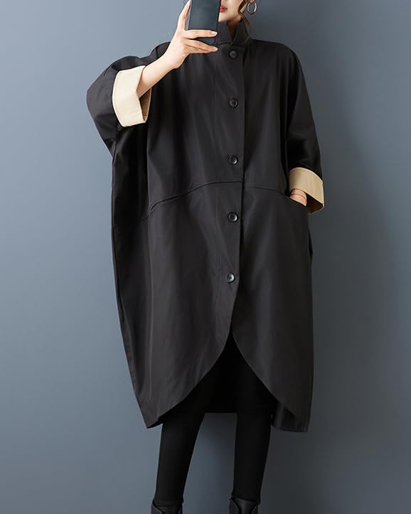 ellazhu Women's Coats Windbreaker Stand collar Dolman Batwing Sleeve Side Pockets GZ790 Black by ellazhu - Used condition - US$45.55