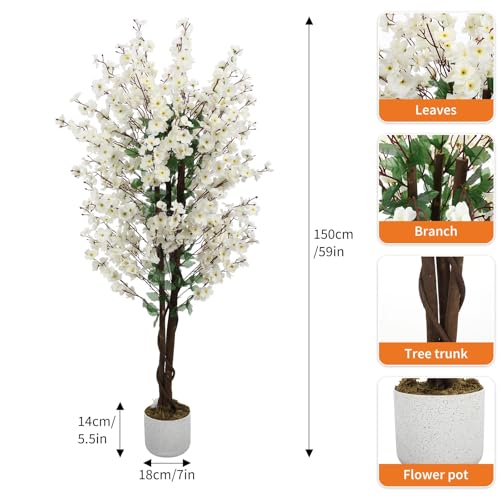 5ft Artificial Plum Blossom Tree, Realistic White Flowering Tree by JoanKaren - Used condition - Image 5