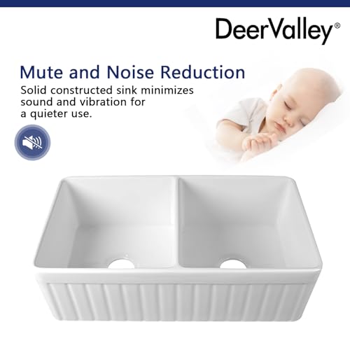 DeerValley 33in White Kitchen Sink Double Bowl Reversible Farmhouse Sink by DeerValley - Used condition - Image 7