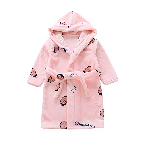 Toddler Kids Strawberry Print Flannel Hooded 𝐑obes Lightweight 𝗡ight 𝗦leep𝚠ear with Belt Jackets for Girls 7-8