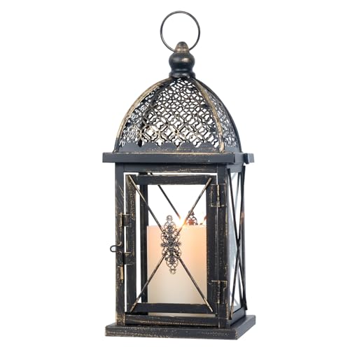 Image of NEEDOMO 14.4 inch Outdoor Lantern, Large Vintage Lanters Decorative Indoor with Clear Glass, Metal Candle Lantern Decor for Home, Table, Patio, Front Porch, Rustic Farmhouse Wedding Shelf