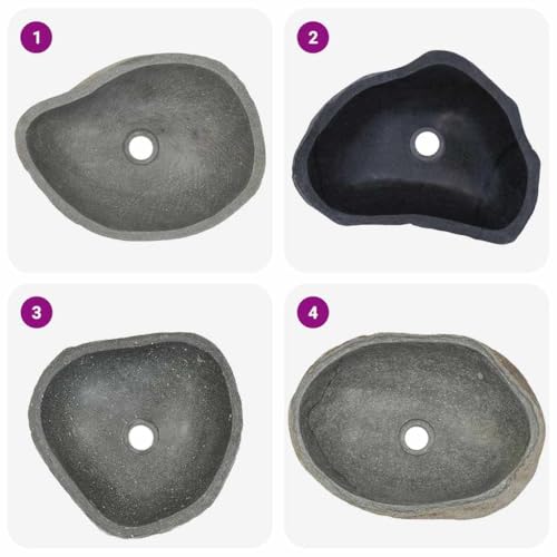 vidaXL Waschbecken Flussstein Naturstein Aufsatzwaschbecken Waschschale Waschtisch Handwaschbecken Bad Waschplatz Badezimmer Oval 37-46cm