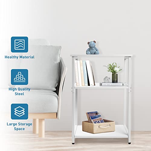 Ecomex 3-Tier White End Tables,Side Table With Storage Shelf, Small Bedside Table For Bedroom,Small Nightstand Table,White #TOP5