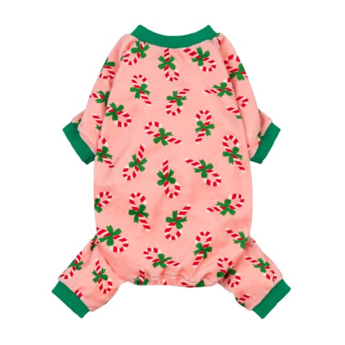 Image of Fitwarm Candy Cane Dog Pajamas, Cozy Christmas Clothes for Small Dogs Girl, Holiday Pet Outfit, Pink, Green, Red, XL