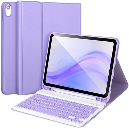 AHYWTAN for iPad 11/10th Generation Case with Keyboard,Detachable Bluetooth Keyboard case for iPad A16 2025 11 inch/10th Gen 2022 10.9’’ with Pencil Holder, Square Keycaps,Purple