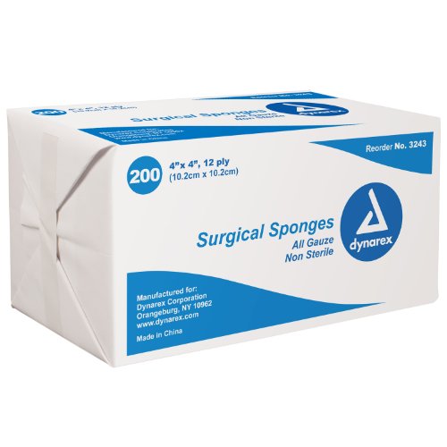 Dynarex Non-Sterile Gauze Sponge, 4 Inch x 4 Inch, 200 Count