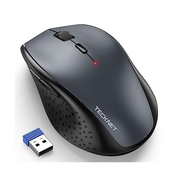 TECKNET Wireless Mouse, 2.4G USB Computer Mouse with 6-Level Adjustable 4800 DPI, 30 Months Battery, Ergonomic Grips, 6 Buttons Portable for PC, Chromebook, Mac – Grey