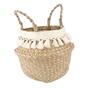 Happyyami Geweven Bloem Mand Wasmand Diversen Tas Handheld Speelgoed Organizer Handdoek Houder Met Kwasten Voor Speelgoed Kleding Plant 22X20x17cm