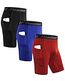 Roadbox Compression Shorts Mens 3 Pack with Pockets, Sports Underwear Base Layer Shorts, Quick-Drying Fabric Protect Leg Skin, for Running, Gym, Shorts, Cycling, Rugby