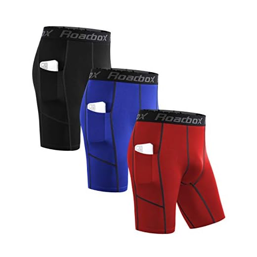 Roadbox 1 or 3 Pack Compression Shorts Mens, Sports Underwear Base Layer Shorts Tights Leggings Running Gym Cycling, Red(pocket), M