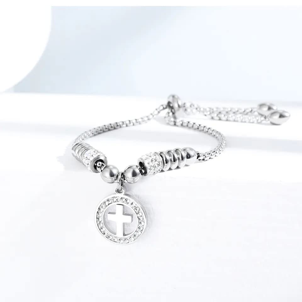 Miniatura 3 de Cross Bracelet for Women Silver Cross Charm Bracelets Adjustable Stainless Steel Jesus Catholic Bracelet Religious Gifts for Women
