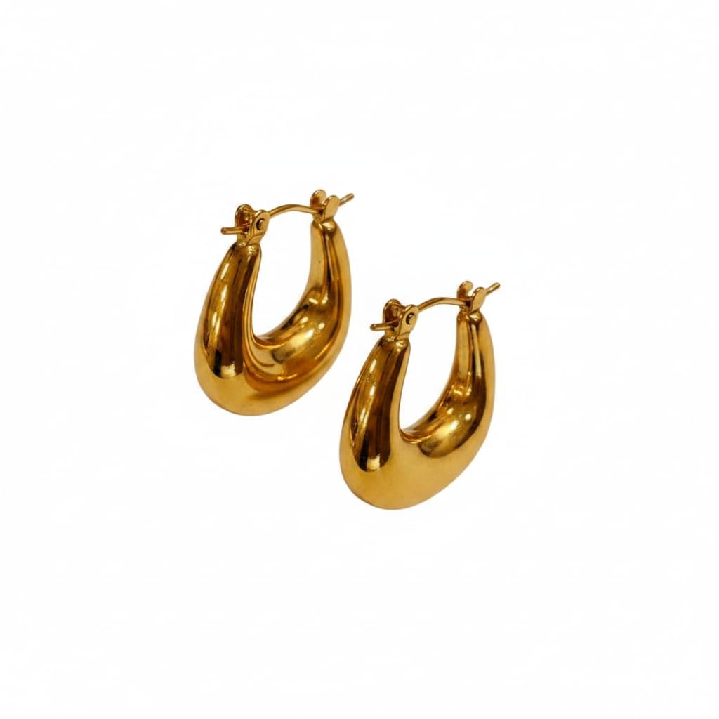 Gold Plated Pair Stud and Hoop Earing Set,in Elegant Blue Gift Box - Hypoallergenic and Nickel-Free-image-40