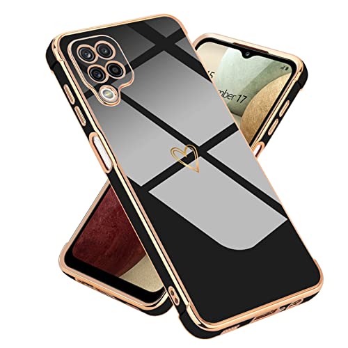 Micoden Coque Compatible avec Samsung Galaxy A12/M12 Coque Silicone Galvanisé Or avec Motif de Amour-Coeur Mignon Etui Housse de Protection Antichoc Intégrale pour Samsung Galaxy A12/M12(Noir) Cover