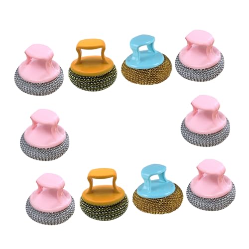 Didiseaon 10pcs Steel Wire Ball Cleaning Brush Dish Washing Brush Handle Replacement Random