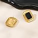 Catuni Chunky Earrings 18K Gold Plated Black Rectangle Statement Earrings Vintage 18K Gold Plated Stud Non Tarnish Stainless Steel