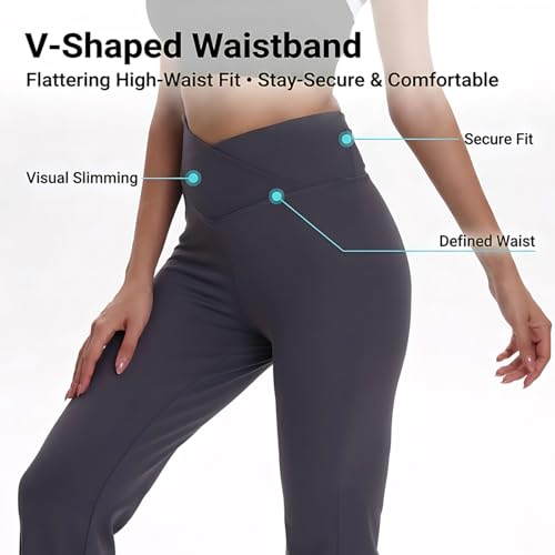 VIPARK Women’s V Crossover High Waisted Flare Yoga Pants Bootcut Wide Leg Leggings Stretch Workout Running Gym Athletic Casual Lounge Work Pants Grey — view 2